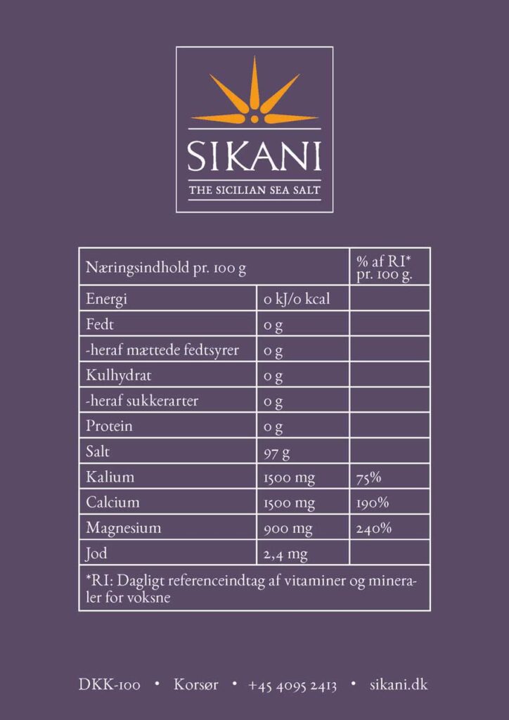 Næringsdeklaration for sikanis uraffinerede salt